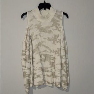 Open Shoulder Camo Knit Sweater
